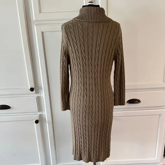 Calvin Klein Cable Knit Shawl Collar Sweater Dress with Brown Buckle Detail - Picture 4 of 8
